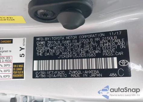 2018 Toyota Prius Two from USA, damaged, VIN JTDKBRFU5J3057683